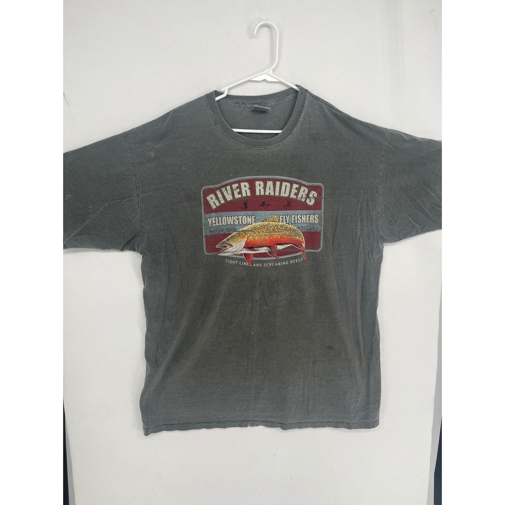 Comfort Colors River Raiders Yellowstone Fly Fishers Trout T-Shirt Gray XL
